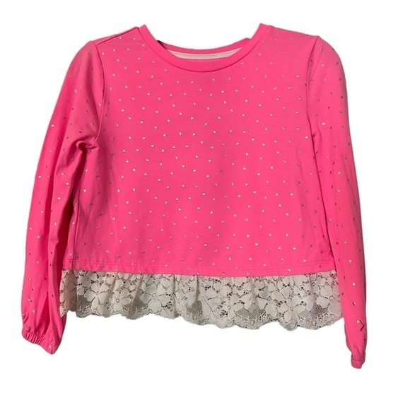 Crown & Ivy Kids Girls Long Sleeve Top Blouse Pink Lace Hearts Size Small - Picture 2 of 7